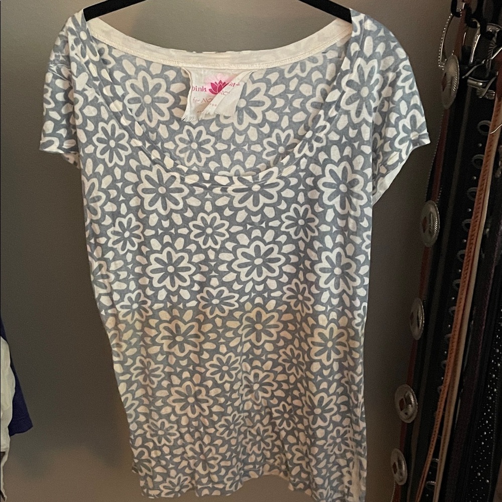 Pink Lotus White and Gray Floral Blouse